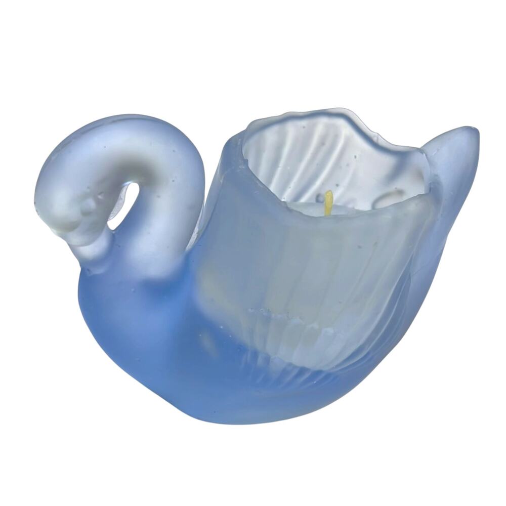 Vintage Blue Frosted Glass Swan Candle Holder Taiwan Unused Candle